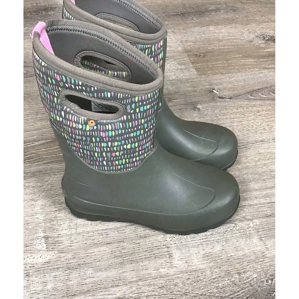 BOGS Neo Classic Youth 5 Waterproof Twinkle Winter Boots Gray BioGrip Outsole